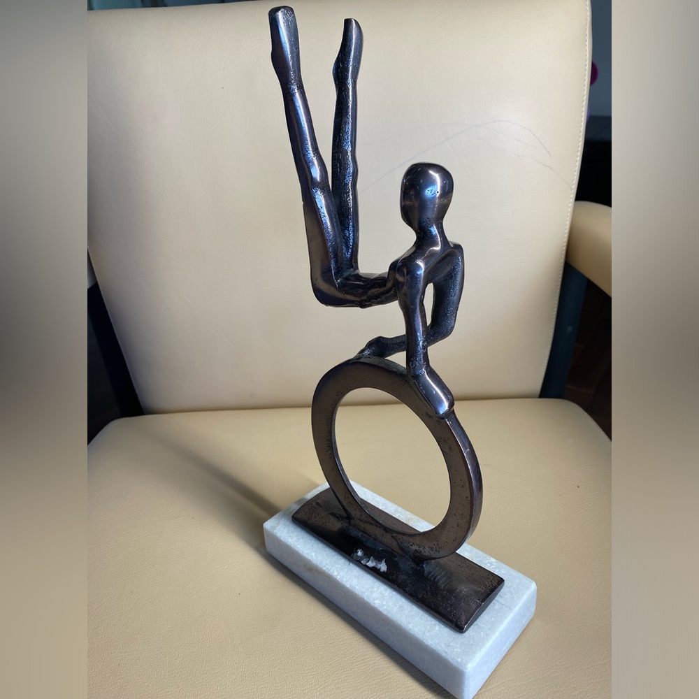 Unique Metal Gymnast Sculpture - Acrobat Sculpture on Marble Base